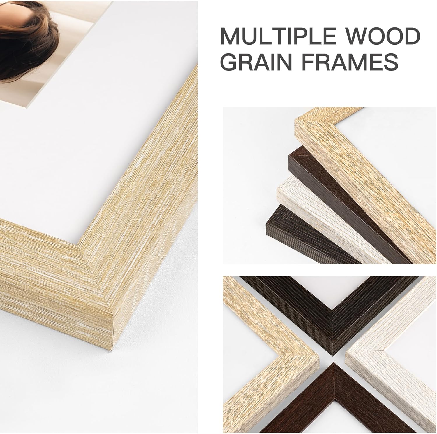 20x24 Picture Frame with Mat for 16x20 Set of 3, Natural Wood Grain 20x24 Frame for Horizontal & Vertical Wall Mounting (3 Pack,Natural) 20x24, 3 pack Natural