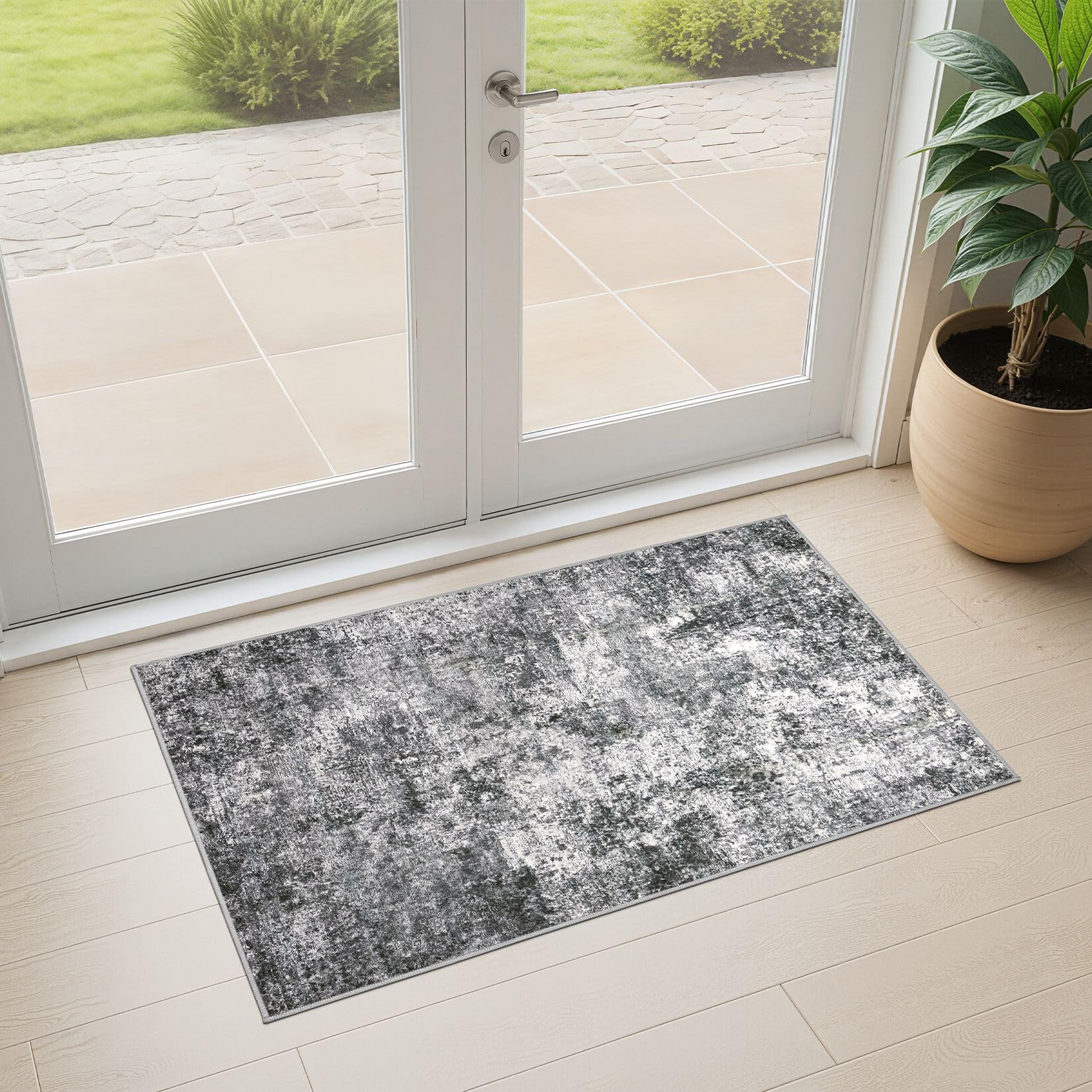 DMOYEST Entryway Rug Door mat - Small Washable Neutral Modern Abstract Low Pile Rug Indoor Carpet for Bedroom Front Door Kitchen Bathroom 60x110cm - Grey โ image 1