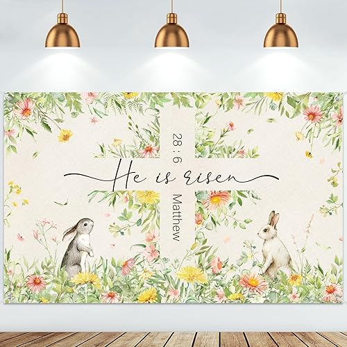 Moukeren Decoraciones de Pascua, pancarta de fotografía de primavera y Pascua, telón de fondo de cruz de Jesús resucitado, fondo de flores de conejo