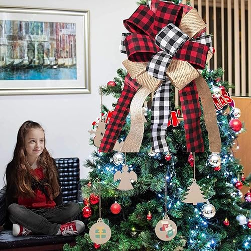 Miniatura 3 de Svnntaa Decoración para árbol de Navidad, lazo hecho a mano, grande, verde, para árbol de Navidad, 44 x 13 pulgadas, lazo de regalo de punto rojo y