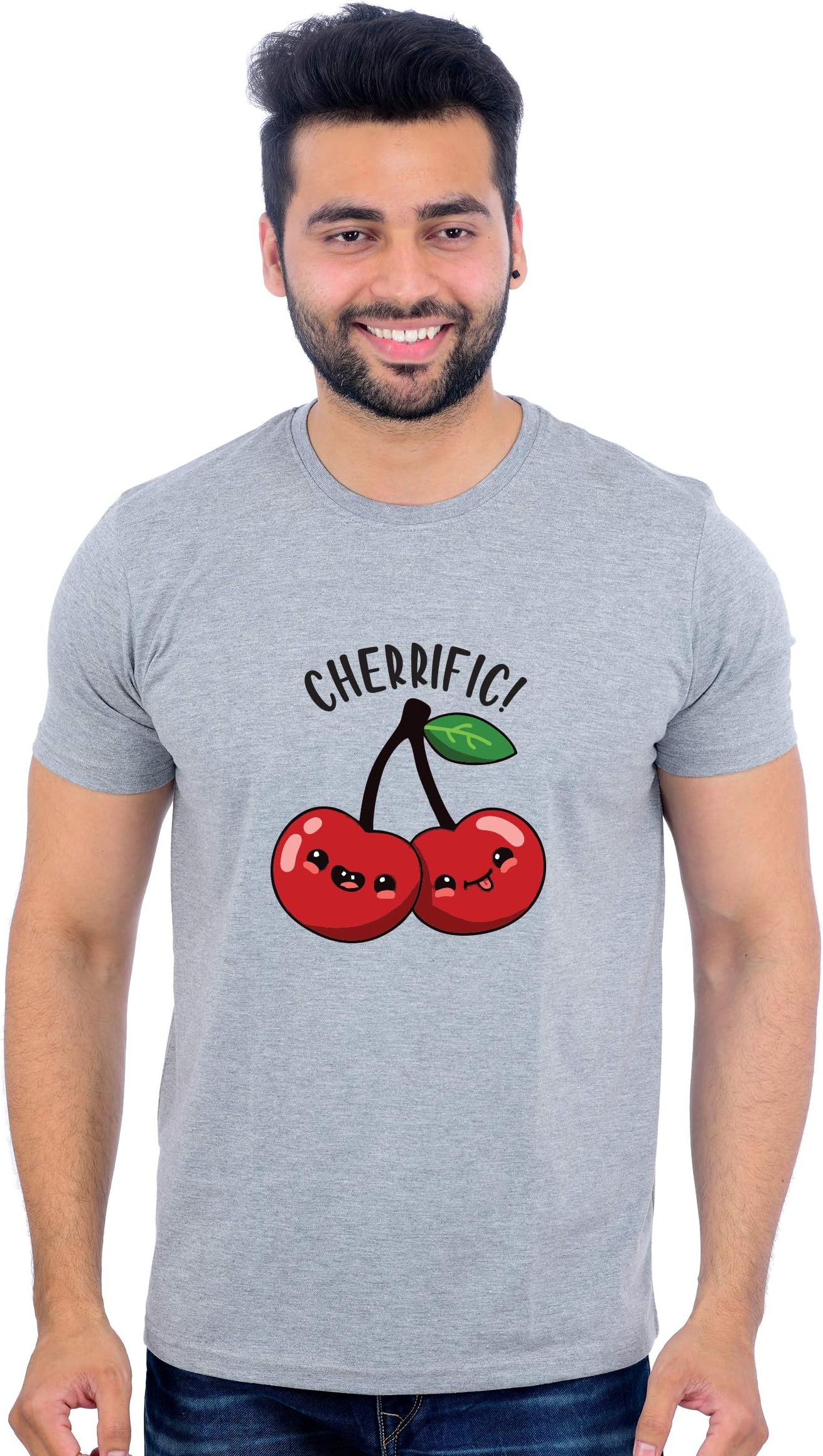 House Of Tees | Cherrific! T-Shirt | 100% Cotton Round Neck | Available in Ice-Blue, Grey, Yellow & White | Unisex | Sanitized Packaging