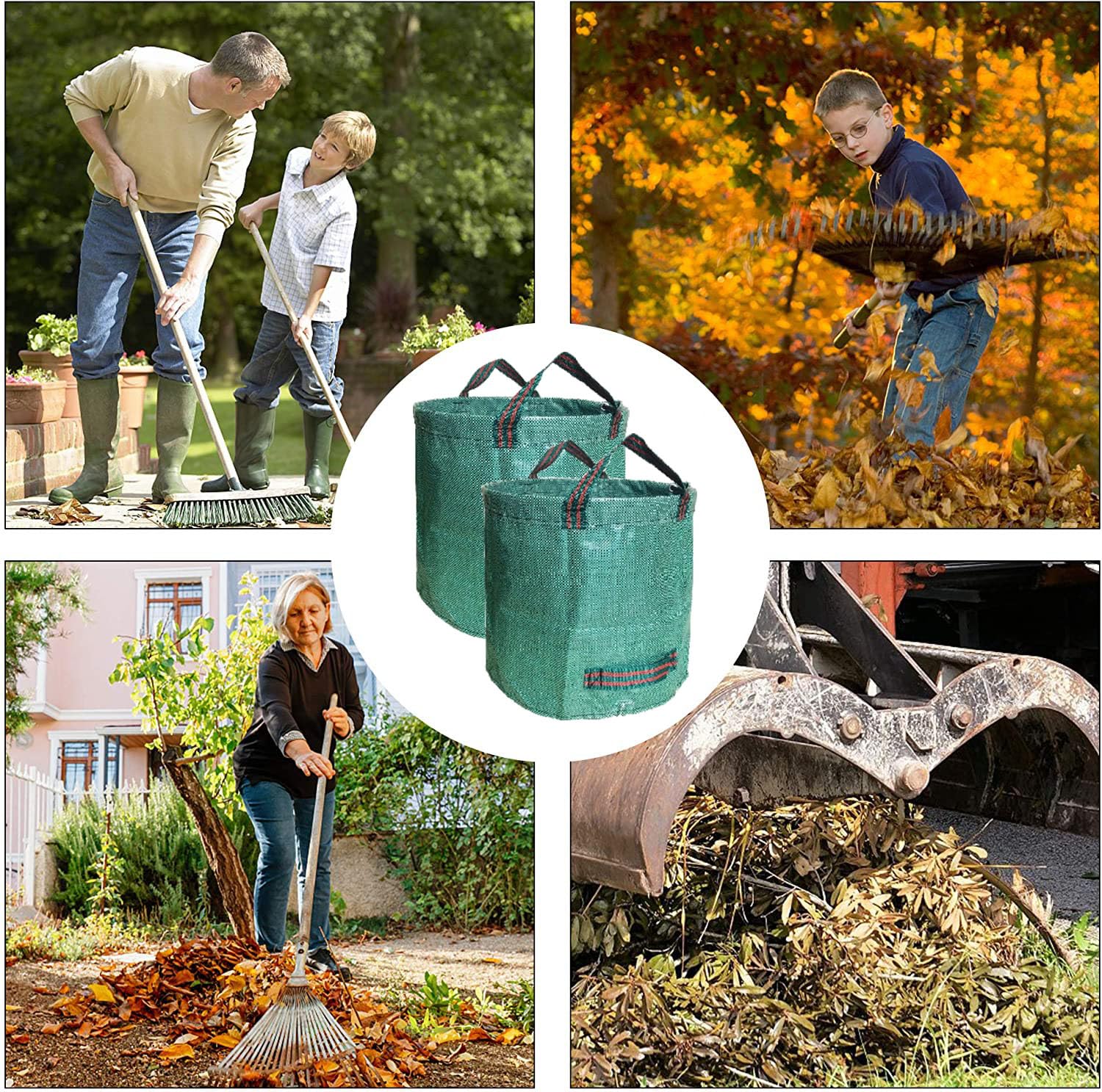 2er Set Gartensack -500L Gartenabfallsack mit extra verstärktem Boden -Heavy Duty Gartenarbeit Säcke, wiederverwendbare Mülleimer, für Gras Laub Gartenabfall Grünschnitt (500 l (2er Pack),Grün)