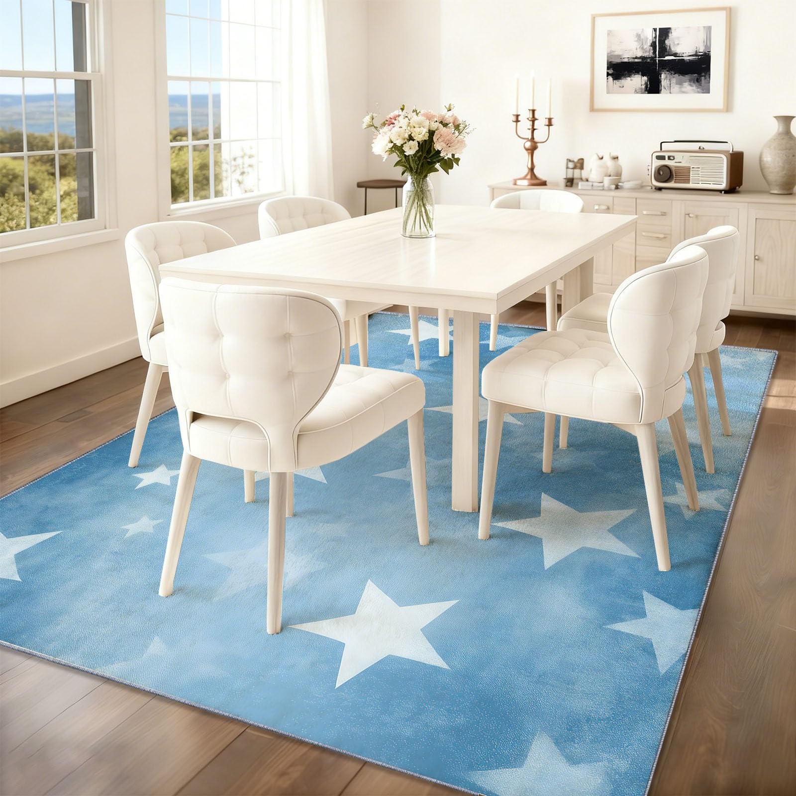 100x150cm rutschfest Teppich, Sterne Textur Drucken Kurzflor waschbar Teppich, Abstrakt Traumhaft Blau Teppiche Gegend für Schlafzimmer Wohnzimmer
