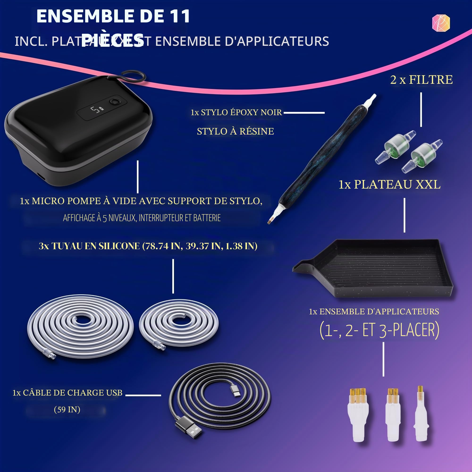Picmondoo - E-Painter pour peinture à diamant avec affichage numérique et 5 vitesses - Stylo de peinture à diamant sans fil avec pompe à vide et accessoires pour poser les pierres AB sans cire