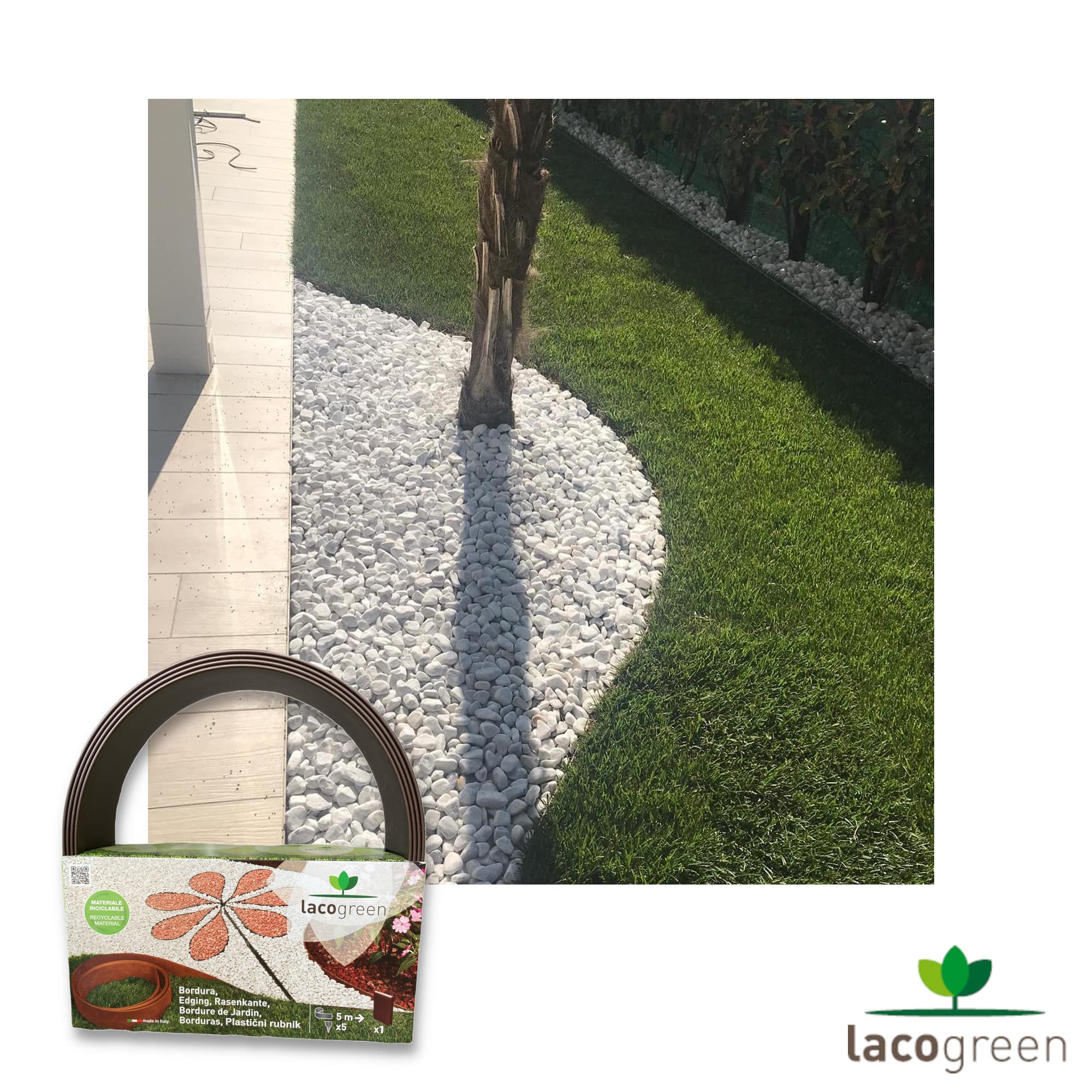 Bordura Flessibile per Aiuole Giardino Lunghezza 5mt Altezza 12cm e 5 picchetti (Marrone)