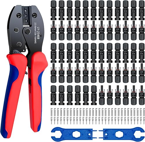 Conector de panel solar, kit de herramientas de crimpadora solar de 60 piezas para conectar cable de panel solar, kit de conector solar con 30 pares