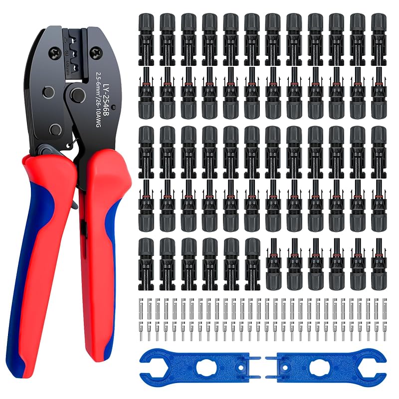 Kit de conectores para painel solar com alicate de crimpagem para cabos fotovoltaicos 2,5/4/6 mm² JUYLTOOL, 60 peças