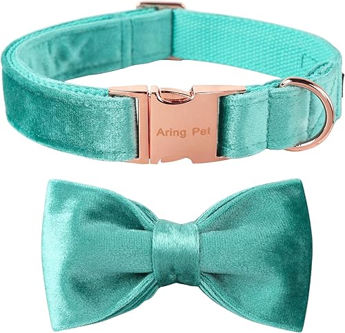 Miniatura 7 de ARING PET Collar de perro con corbatín, collares de terciopelo para perros con corbata de moño extraíble, collar ajustable para perros hembras y