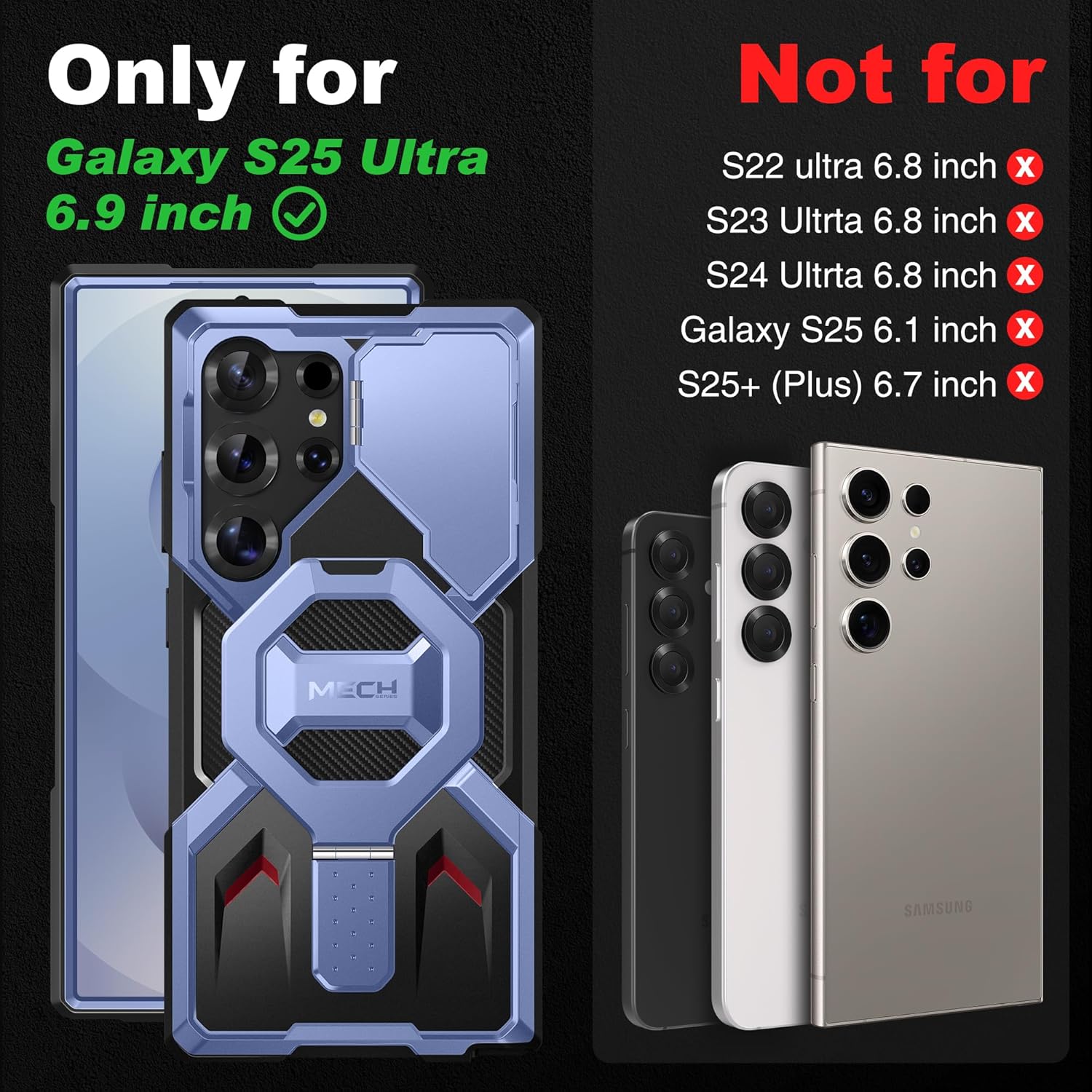 TONGATE Magnetic Stand for Samsung Galaxy S25 Ultra Case with Privacy Screen Protector, [Compatible with Magsafe] [Military Drop Protection] S25 Ultra Case with Camera Cover & Belt Clip, Blue Privacy