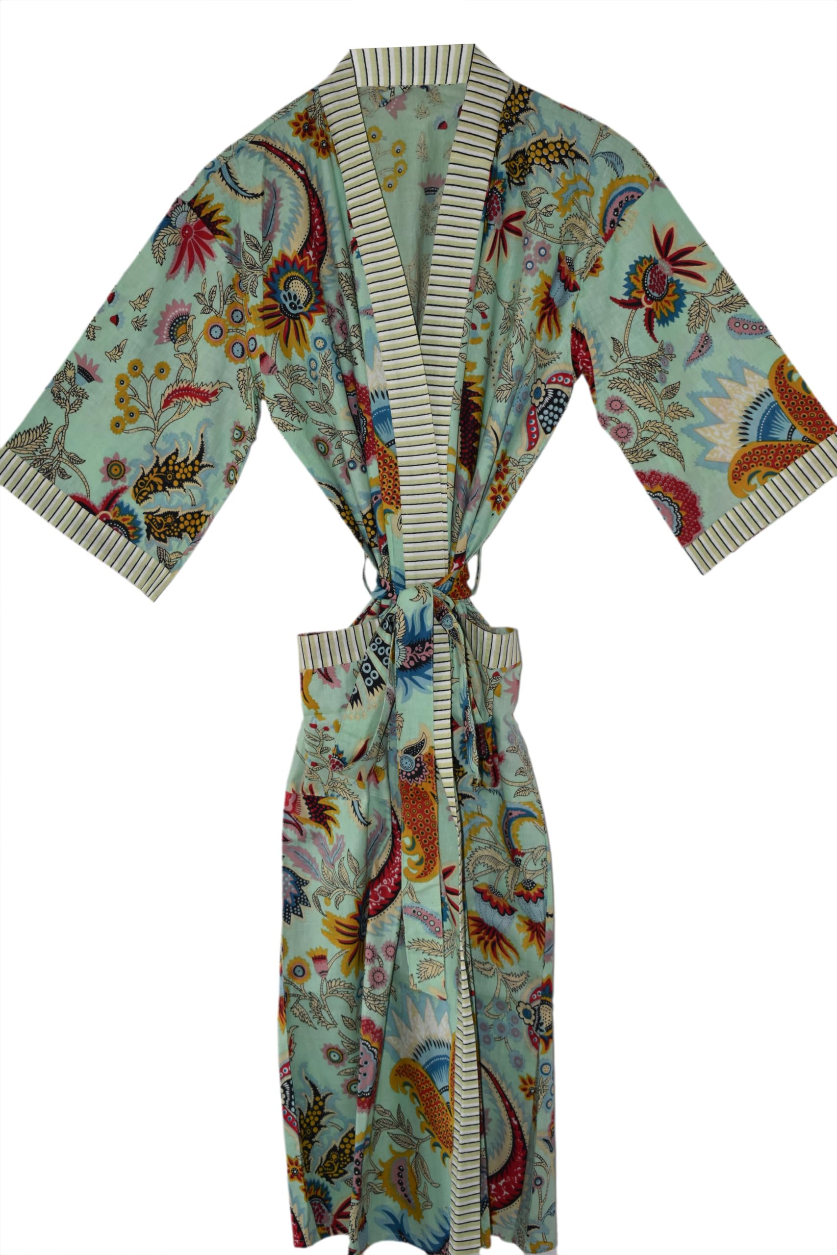 RAJBHOOMI HANDICRAFTS Albornoz 100% algodón para mujeres y hombres, 100% algodón indio, ligero kimono de verano, cultivado orgánicamente, hecho éticamente. Se adapta a UK 10-18