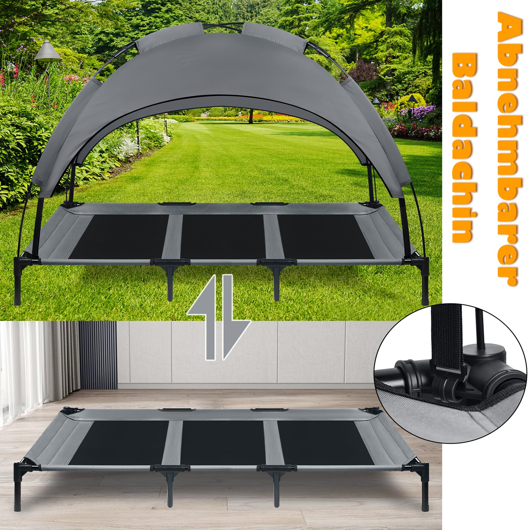 Froadp Lettino per cani per esterni, letto per animali domestici rialzato, con baldacchino, letto per cani e gatti, fino a 60 kg (XL – 122 x 92 x 102 cm)