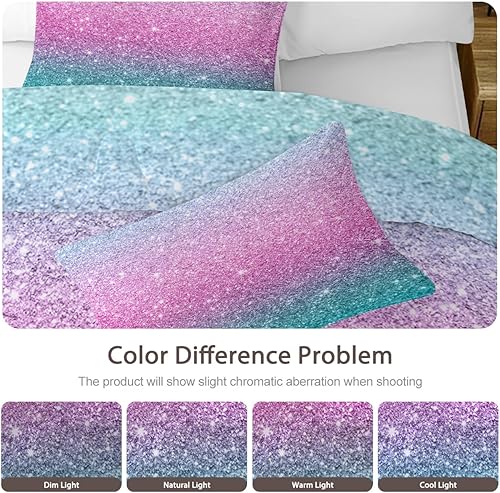 Miniatura 5 de Blessliving - Juego de edredón de 3 piezas, diseño de sirena, color rosado para cama tamaño FullQueen, juego de edredón y 2 fundas reversible,