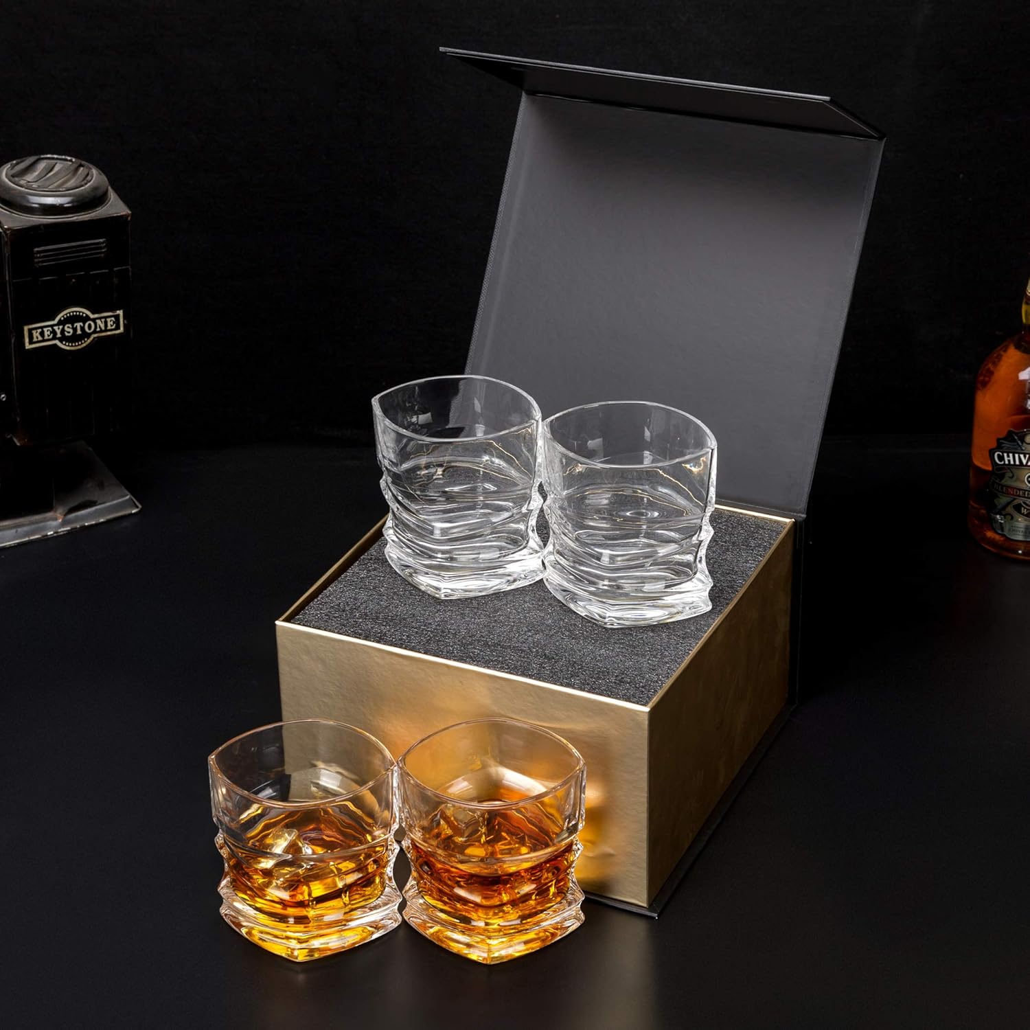 KANARS Whisky Glasses Set of 4, NoLead Crystal Whiskey Tasting Tumbler