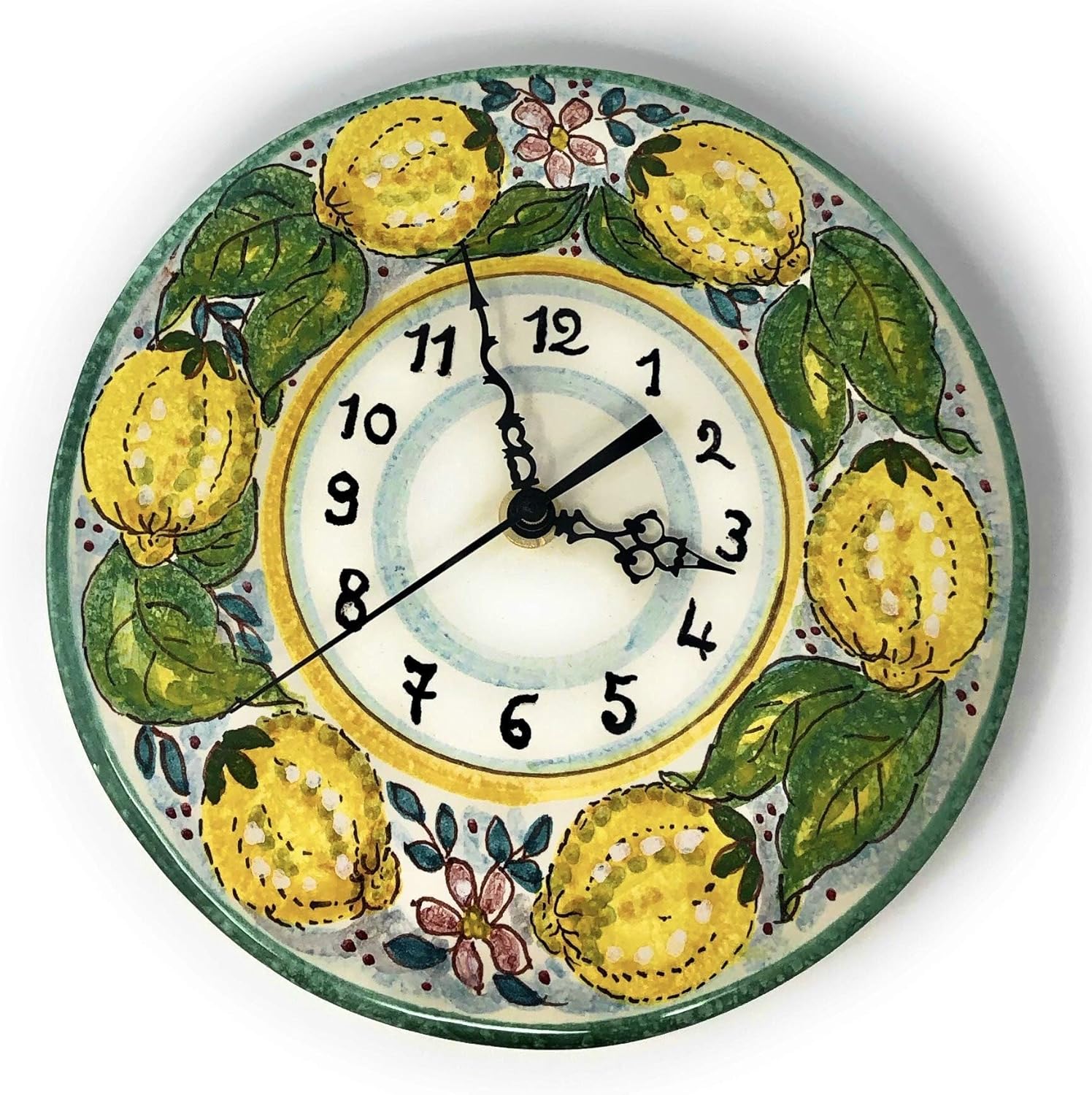 CERAMICHE D'ARTE PARRINI - Italian Ceramic Wall Clock Small Decorated Lemons Hand Painted Made in Italy Tuscan Art Pottery