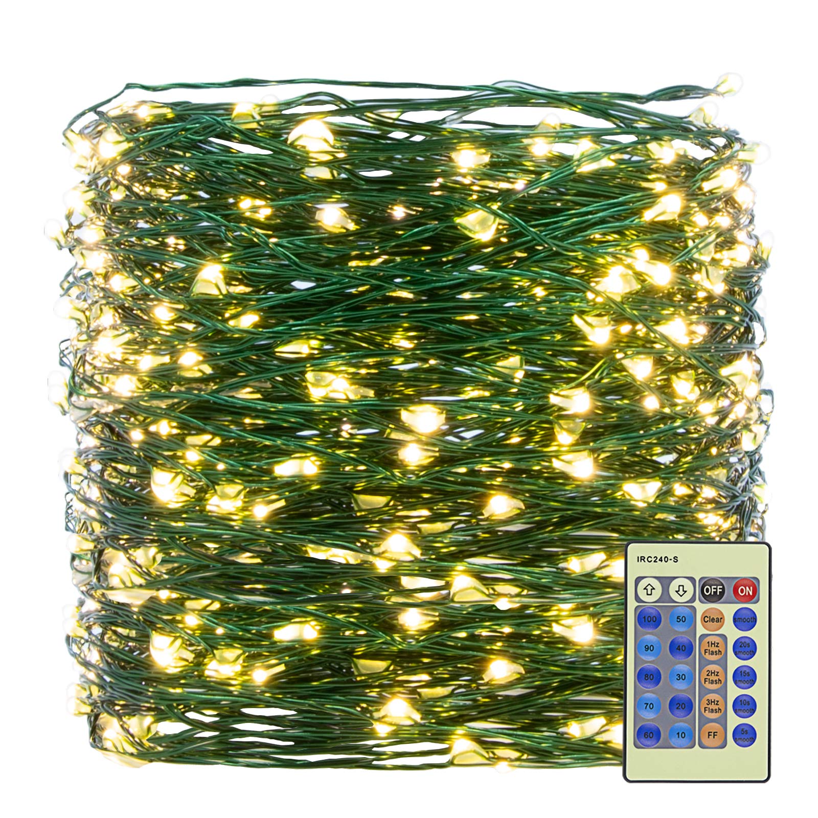 Outdoor Indoor String Lights Christmas 500LED Warm White Fairy Lights 164ft Green Wire Dimmable with Remote Control, Waterproof Fairy Light for DIY Christmas Tree