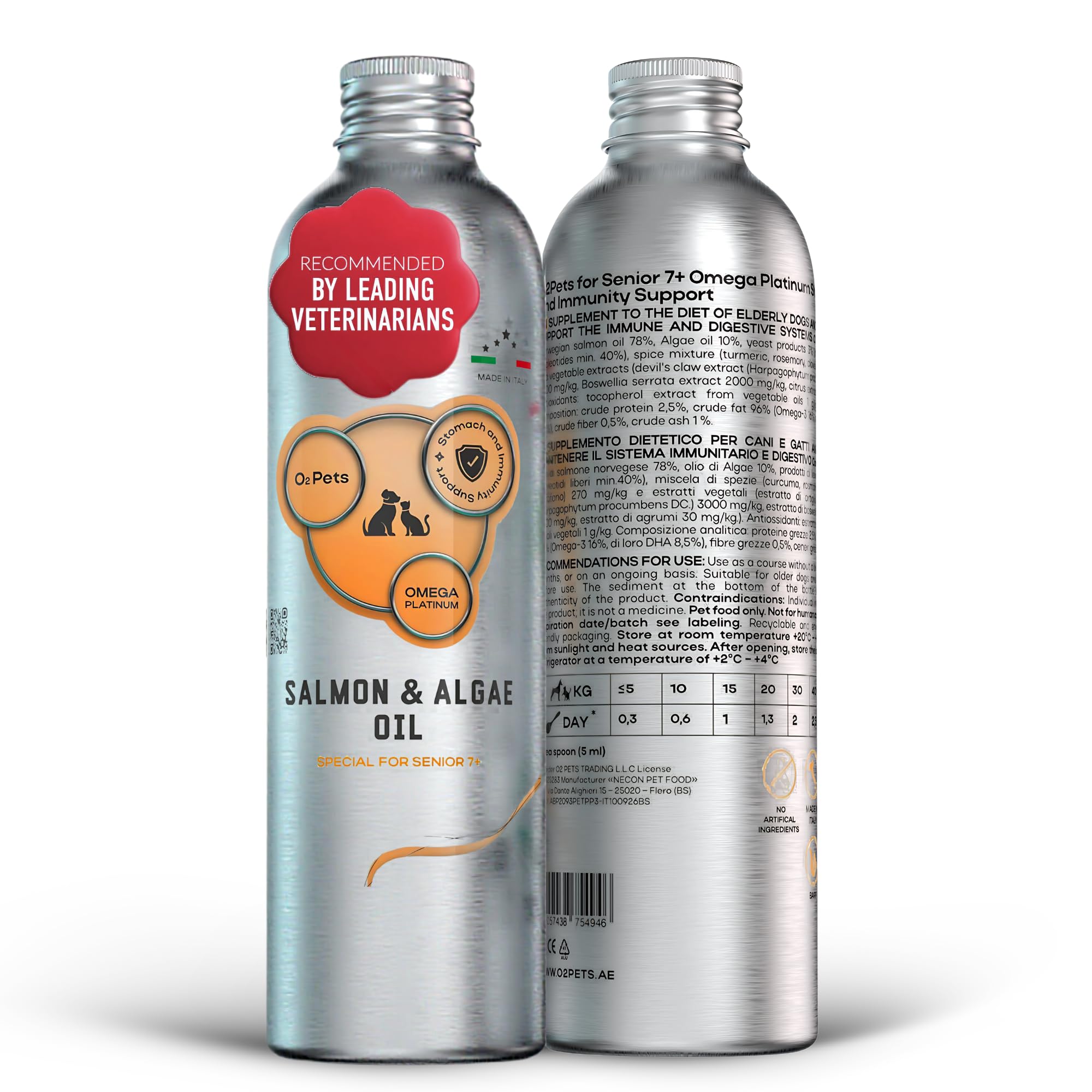 O2 PETS Omega Platinum for Senior Dogs & Cats – Wild Caught Norwegian Salmon Oil, Liquid Omega 3 Fish Oil, Pet Supplies (150ml)