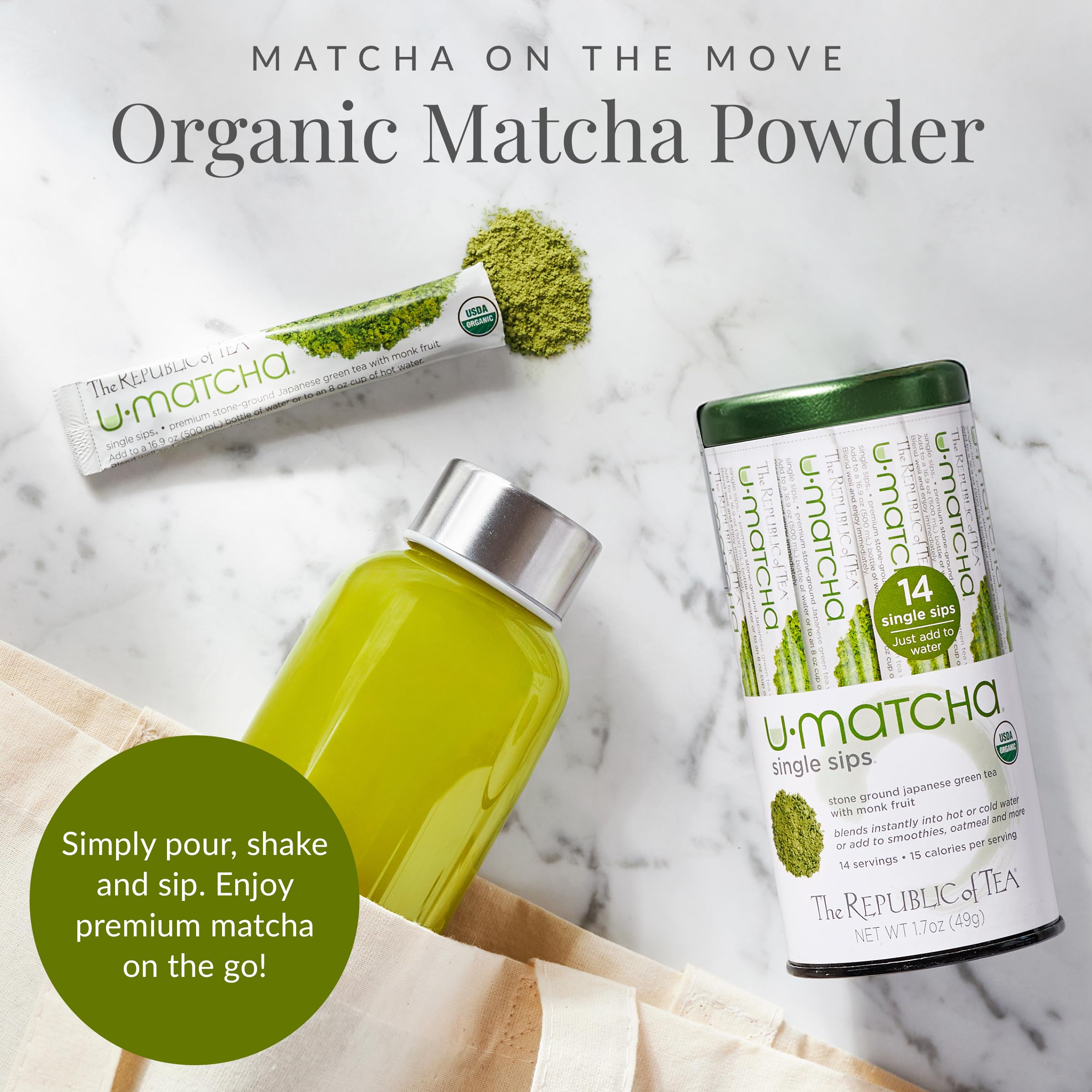 The Republic of Tea Organic U Matcha Single Sips Naturally Caffeinated Matcha Green Tea Powder 14 Packets — view 2