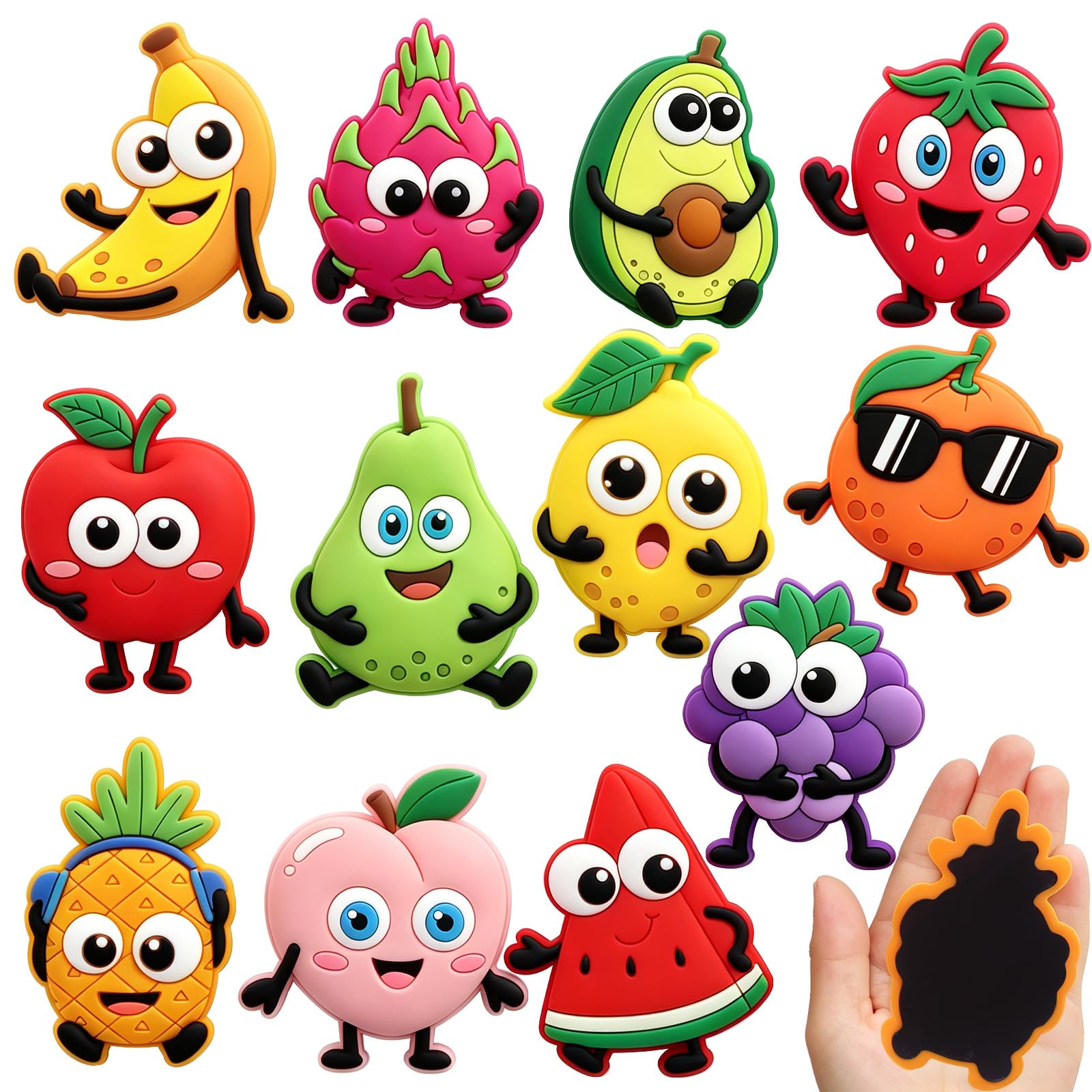 XIMISHOP 12PCS Fruit Fridge Magnets for Kids，Cute Colorful Cartoon Fruit Fridge Refrigerator Magnet for Kids Montessori Educational Fridge Magnets