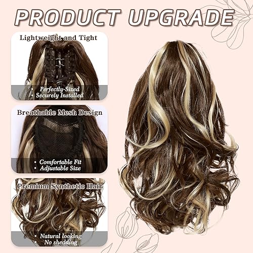 Miniatura 3 de HSLHDI 10Inch Ponytail Extension Claw Short Thick Wavy Curly Jaw Clip in Fake Pony Tails Fake Hair Soft Natural Looking Synthetic Hairpiece for Women