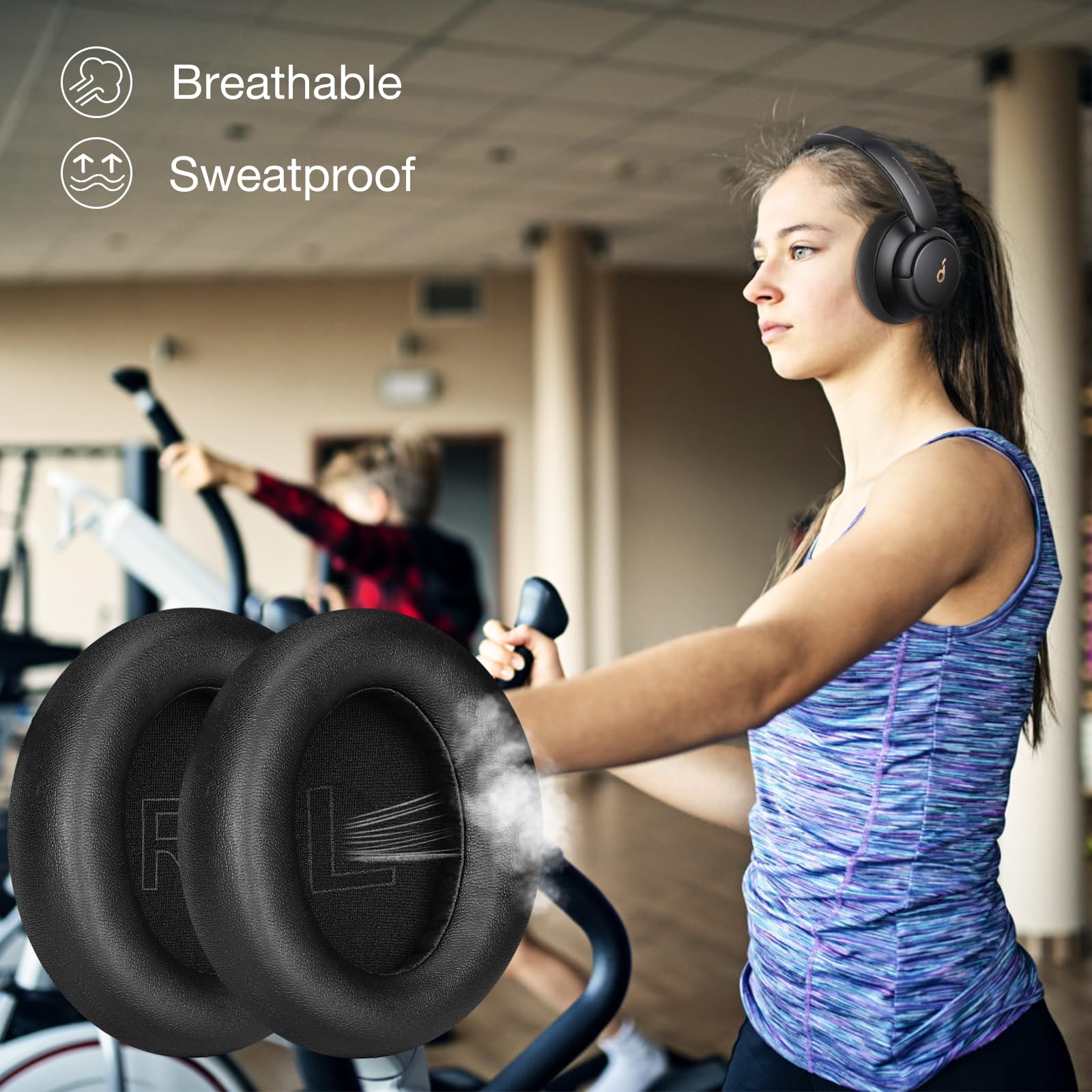 Cuscinetti Auricolari Di Ricambio Per Anker Soundcore Life Q30 E Q35 – In Memory Foam E Pelle Proteica, Morbidi E Facili Da Montare, Con Leva Inclusa - 6