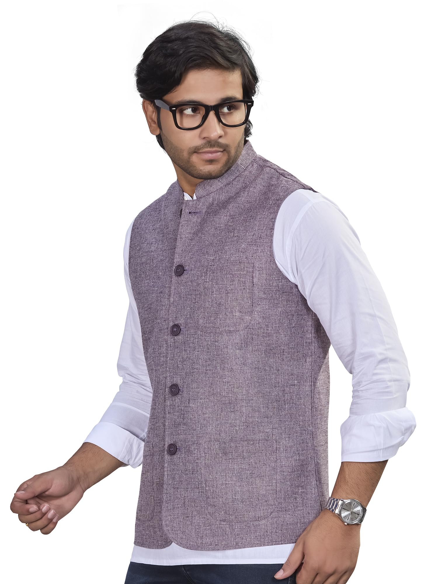 authentics Classic Handcrafted Indonesian Linen Blend Premium V-Neck Nehru Jacket, Regular Fit | Casual Ethnic Wear | Perfect For Any Occasion | 120Gsm Fusing On Front & Back-picture-11