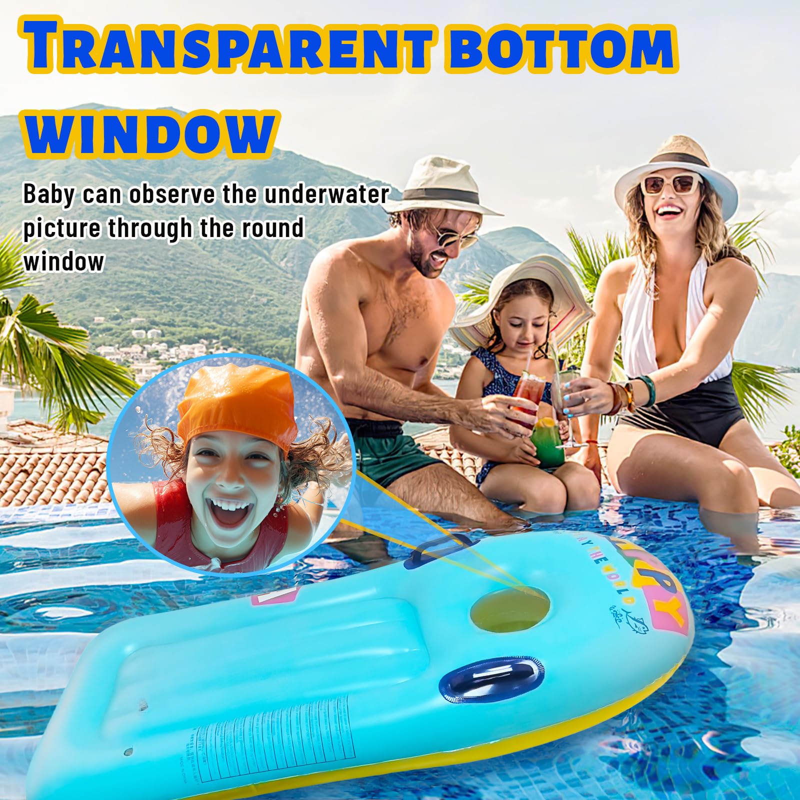 Schwimmbrett Bodyboard Aufblasbar 110 x 48cm mit Griffen für Kinder Strand Pool