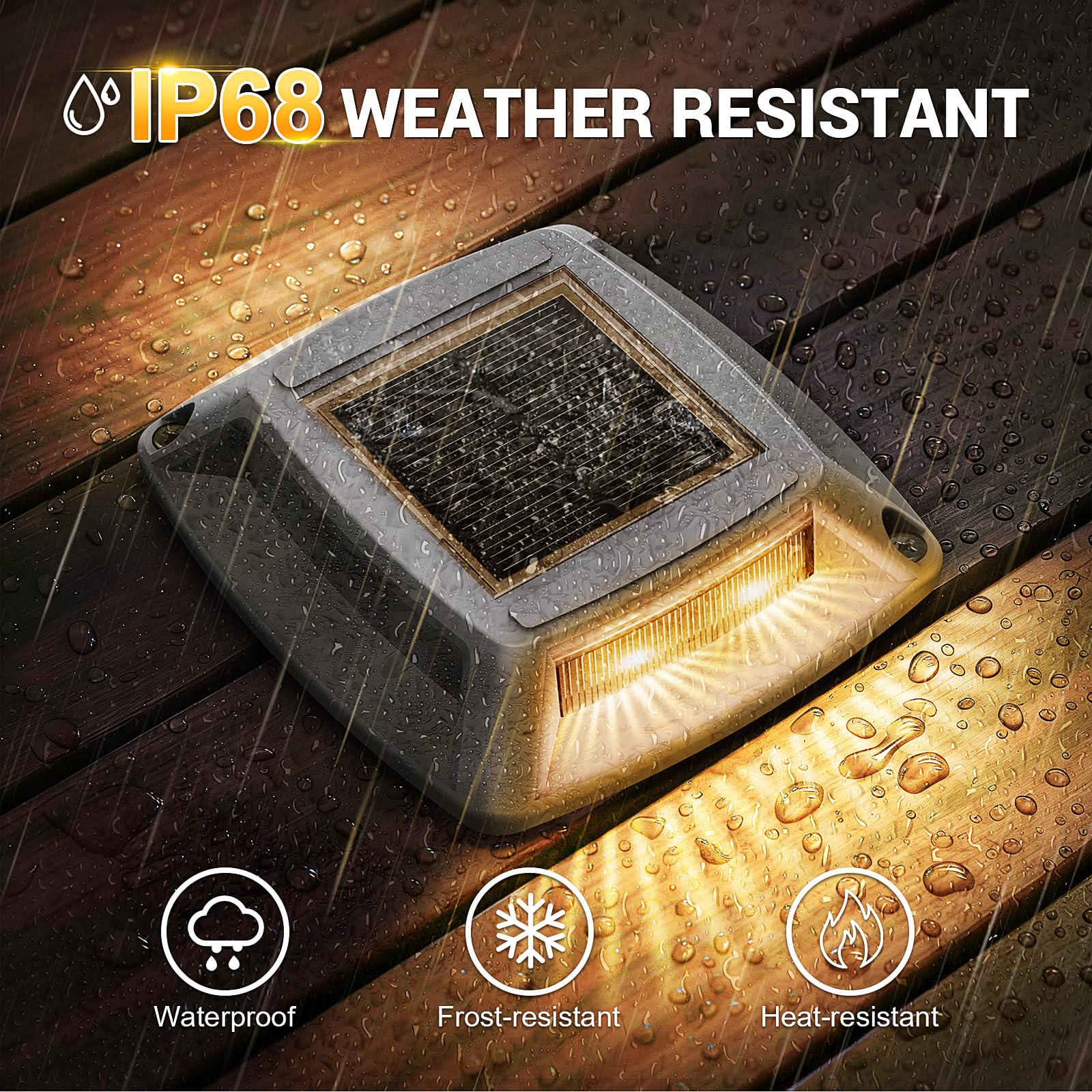 Solar-Dock-Leuchten für den Außenbereich, 12 Stück, IP68 wasserdichte Auffahrtlichter, warm | Solarbetriebene Deck-Dock Auffahrt Markierungsleuchten für Dock Stufen Weg Gehweg Gehweg Pool Treppe Garage Marine