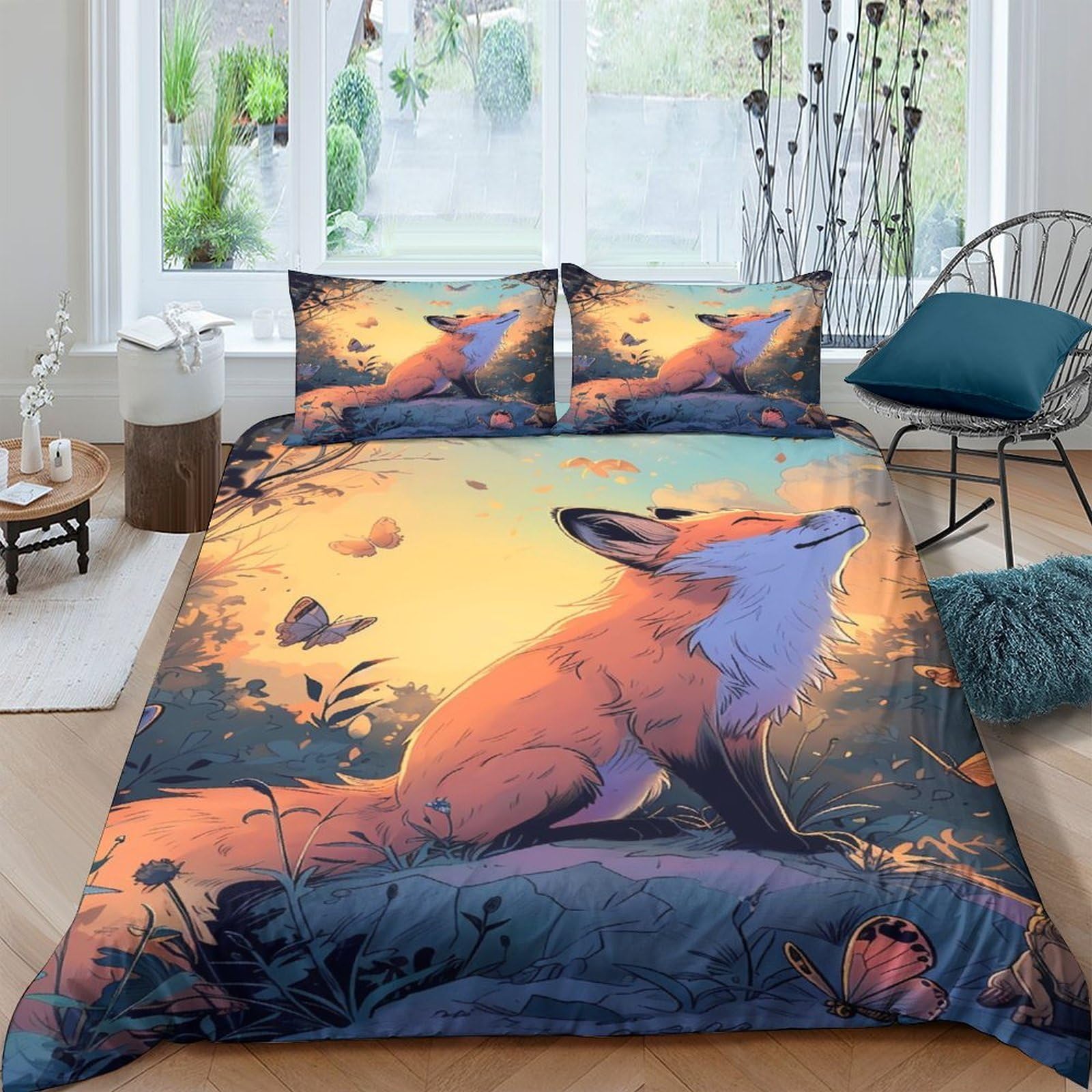 Ctjqhvkz Style-7 3D Printed Fox Sunset Fitted Sheet Microfiber Soft Breathable Forest Wildlife Mattress Cover For Bedroom Dorm Decor Single（135X200cm）