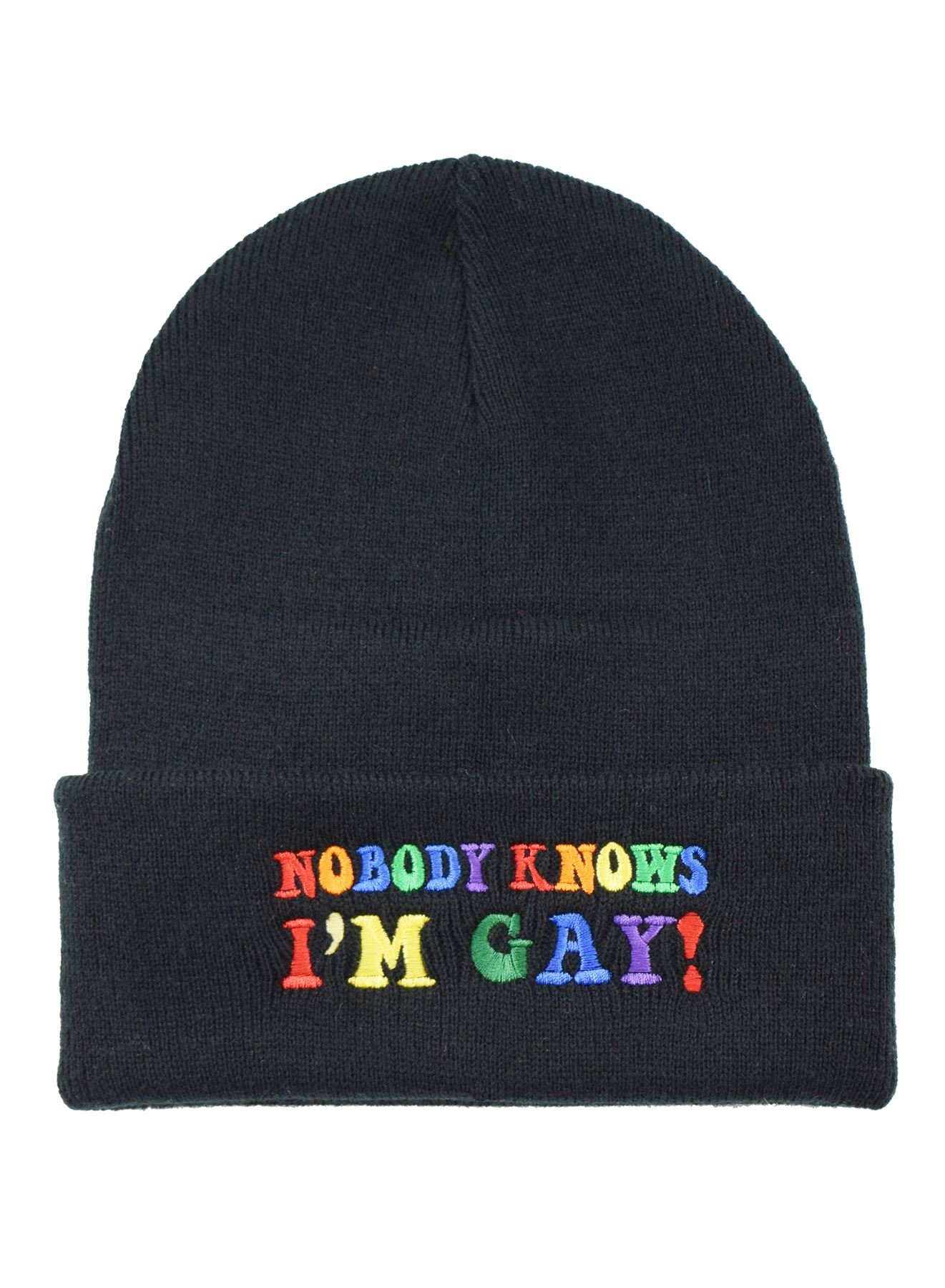 Nostalgic Clothing Nobody Knows Im Gay Beanie Hat Black