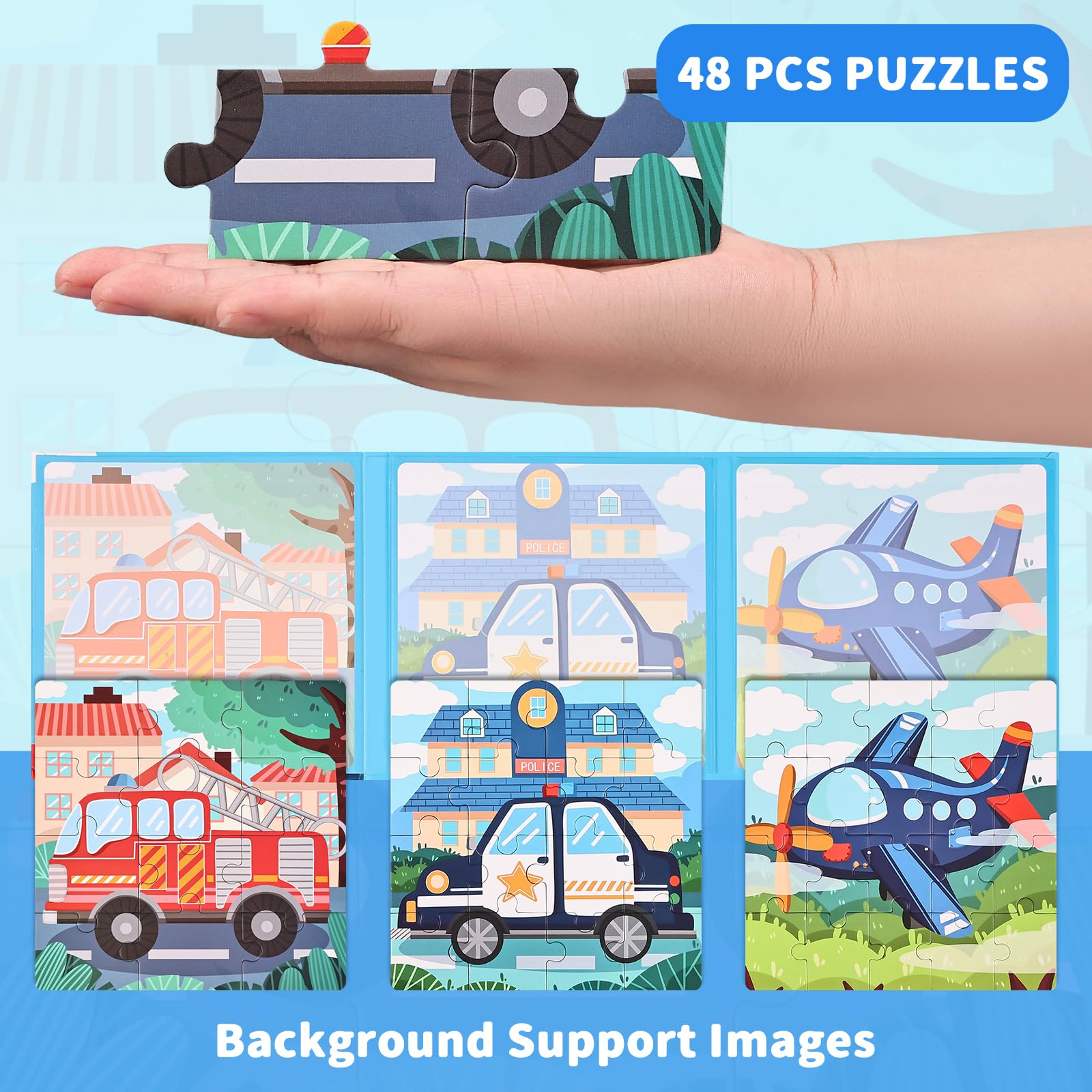BBLIKE Puzzle Magnetici Bambini 2-5 Anni - Giochi Educativi Montessori per Bambini di 3 4 Anni, Giocattoli da Viaggio per Attività in Aereo e Auto, Regali Compleanno per Bambine (Trasporto)