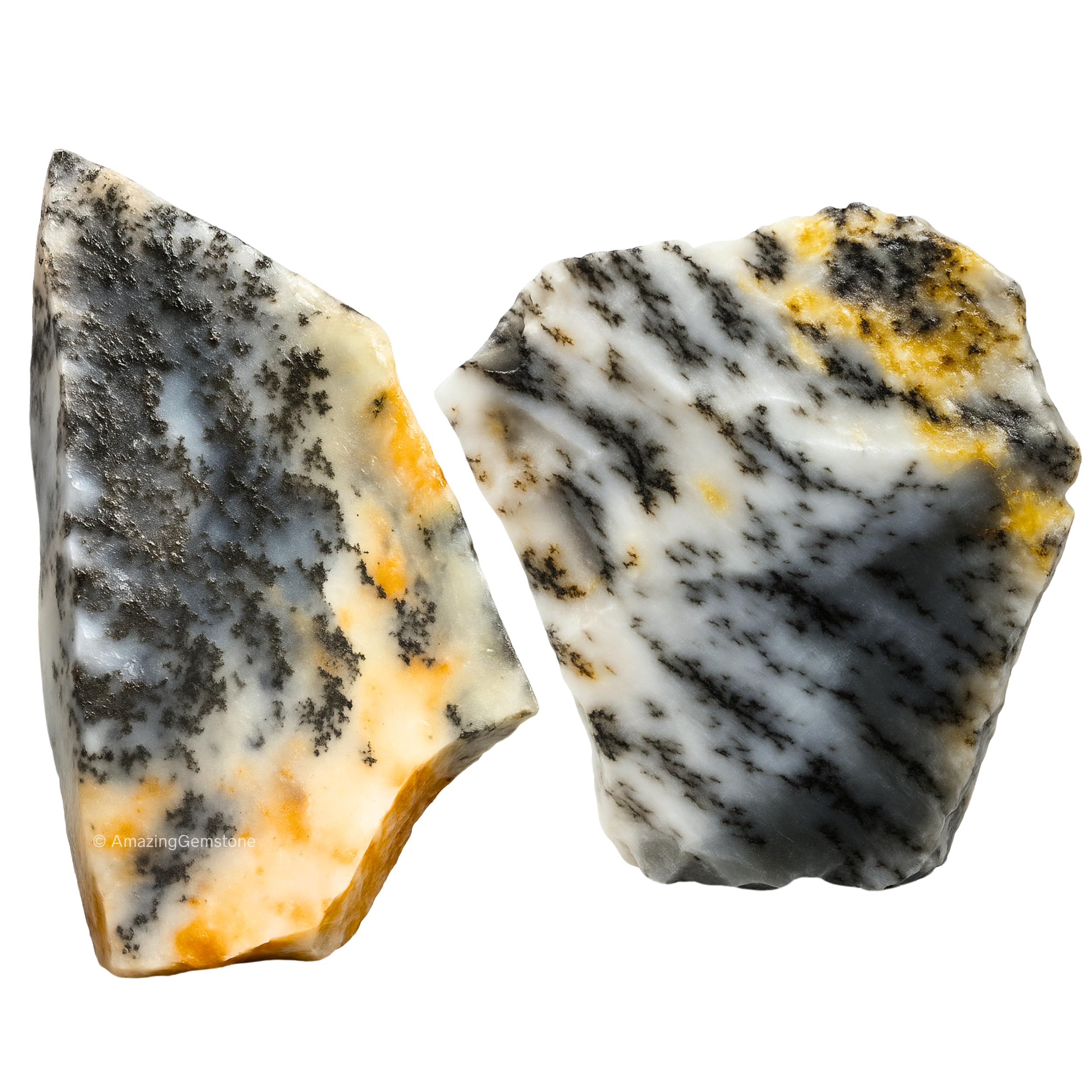 Dendrite Opal Crystals and Healing Stones, 2 Piece Raw | Certified Healing Crystal Rough Rocks For Tumbling and DIY Projects Gifts - Positive Energy, Chakra Healing, Meditation