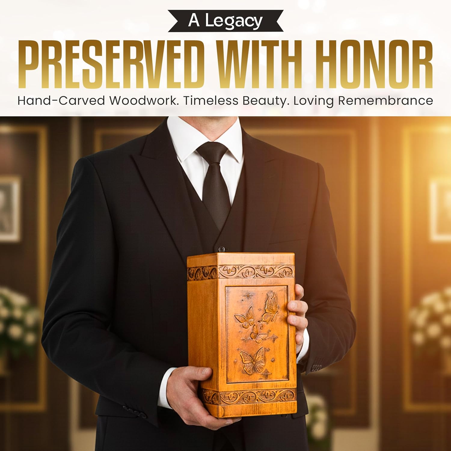 Large Wooden Urns for Human Ashes Adult Man,Decorative Urns for Mom Dad,Cremation Urns for Men Women,Wood Butterfly Urn for Ashes for Women Adult Male - Image 9