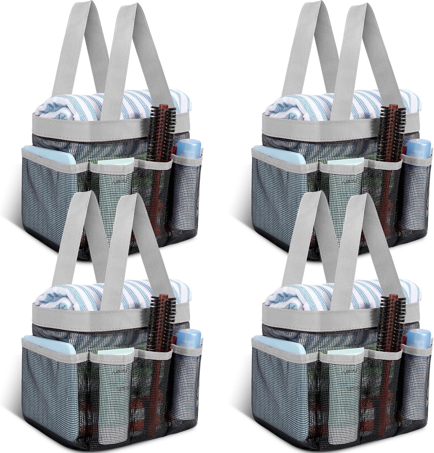 Hillban 4 Pcs Portable Mesh Shower Caddy, Gray