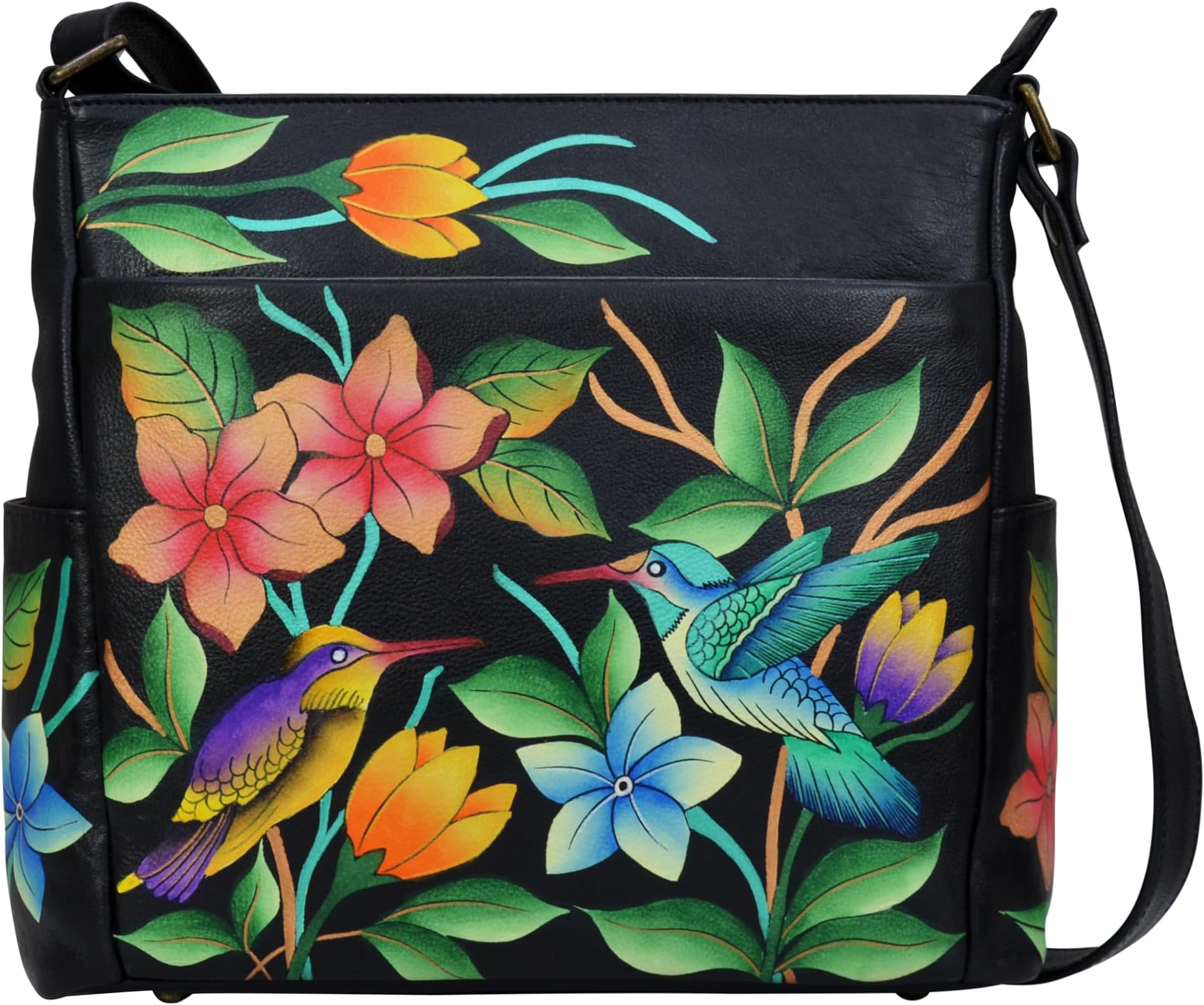 Women's Hand-Painted Genuine Leather Crossbody with Side Pockets