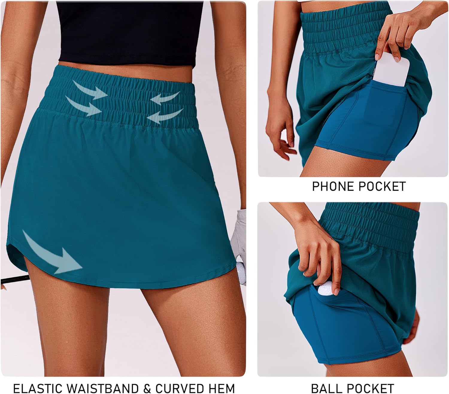 PINSPARK Golf Skirts for Women High Elastic Waisted Athletic Skort 2 Pockets Curved Hem Tennis Skirt for Pickleball Workout - Image 5