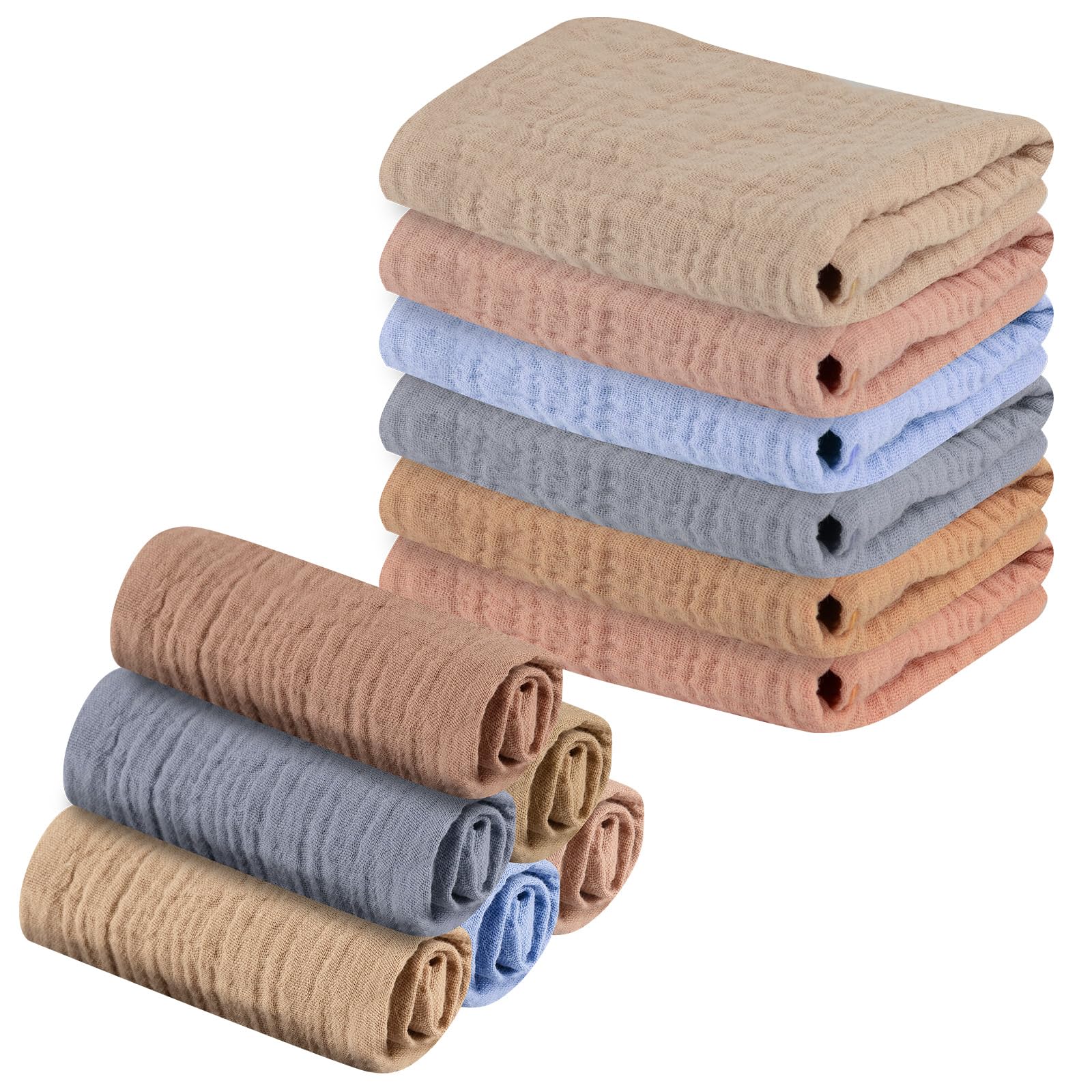 DASHUAIGE 12 Pack Baby Muslin Squares Baby Muslin Cloths Washcloths Natural Cotton Baby Wipes Baby Essentials for Newborn Baby Wiping Bathing Feeding