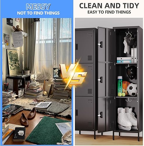 Miniatura 5 de Armario de metal con ganchos y orificios de ventilación, armario de almacenamiento de metal con llaves y ranura para tarjetas de visita para el