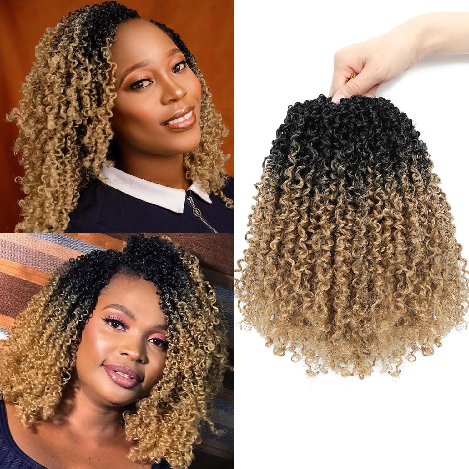 Aksice Pre-looped Yanky Twist Crochet Hair 10 Inch 8 Packs Bohemian Passion Twist Spring Mini Twist Crochet Hair for Black Women Boho Crochet Braids Synthetic (1B#)