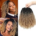 Aksice 10 Inch Pre-looped Yanky Twist Crochet Hair 8 Packs 30 Strands Pre-twisted Passion Twist Crochet Braids Hair with Curly Crochet Hair Senegalese Twist Braids (1B/27)