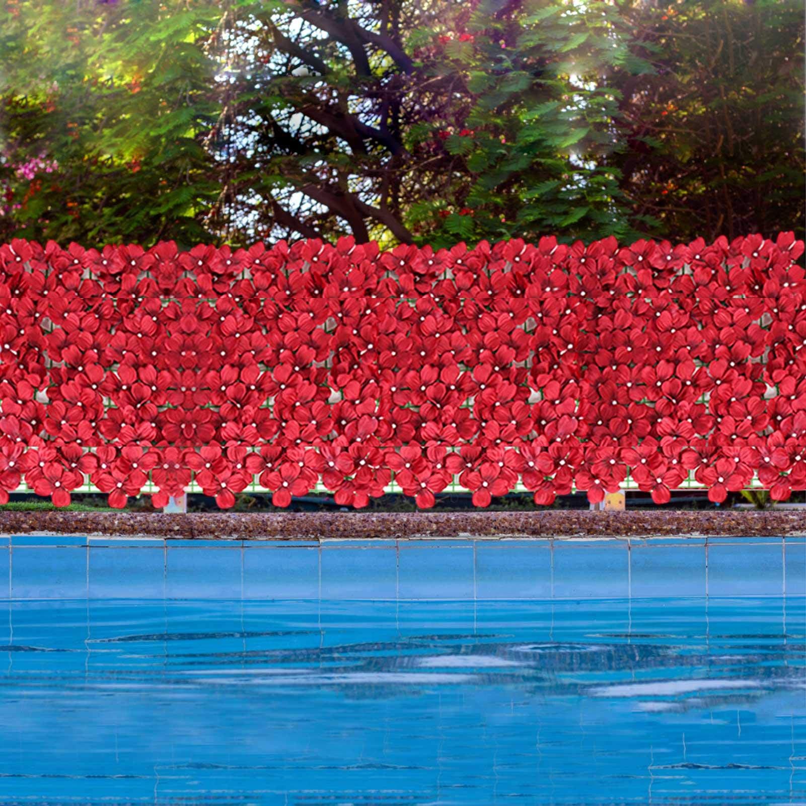 Protezione per la privacy artificiale con fiore di edera, siepe artificiale in edera, schermo per la privacy decorativo a traliccio da parete per esterni giardino e cortile, rosso 1 x 3