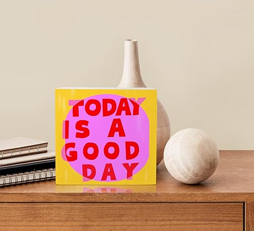 Miniatura 4 de Letrero de madera retro de los años 70 con texto en inglés Today is a Good Day Positive Affirmations, estilo rústico, estilo granja, bloque de