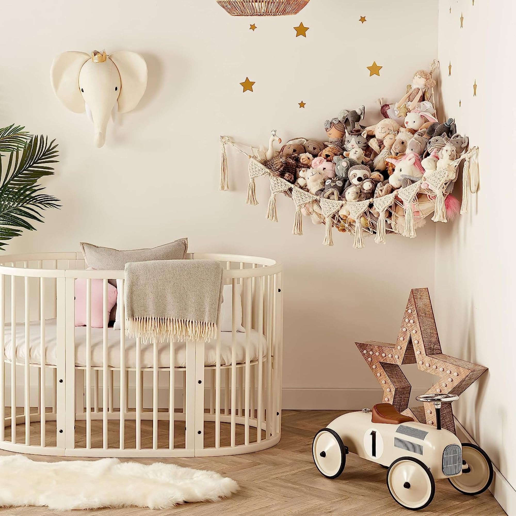 Hamac De Rangement Pour Peluches Et Jouets - Filet En Corde De Coton 150x40 Cm - Avec 2 Crochets - Blanc