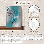 LB Teal Dandelion Toile Wall Art Teal Grey Dandelion avec Papillon sur Modern Abstract Wall Art Esthétique Wall Decor pour Salon Chambre Salle de bain Bureau, Framed Ready to Hang 16Lx12W