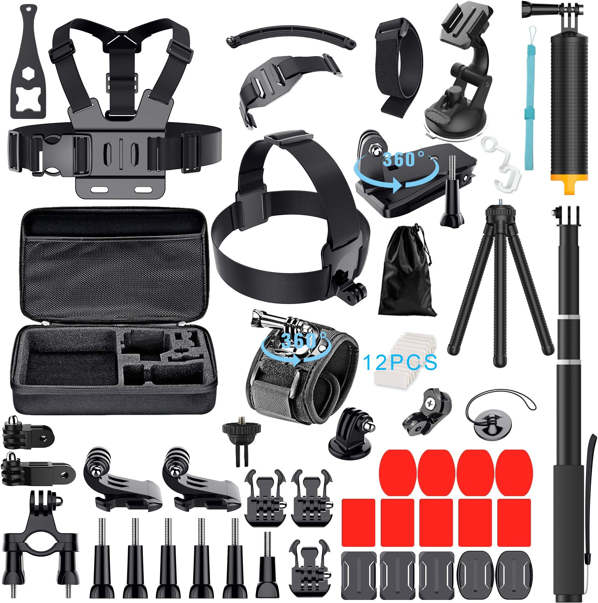 61-in-1 Action Camera Accessories Kit for GoPro Hero 7 6 5 4 3+ Hero Session 5 Black Accessory Bunble Set for AKASO APEMAN DBPOWER Xiaomi Yi SJ6000 Campark Rollei Lightdow Sony Sports DV Action Camera