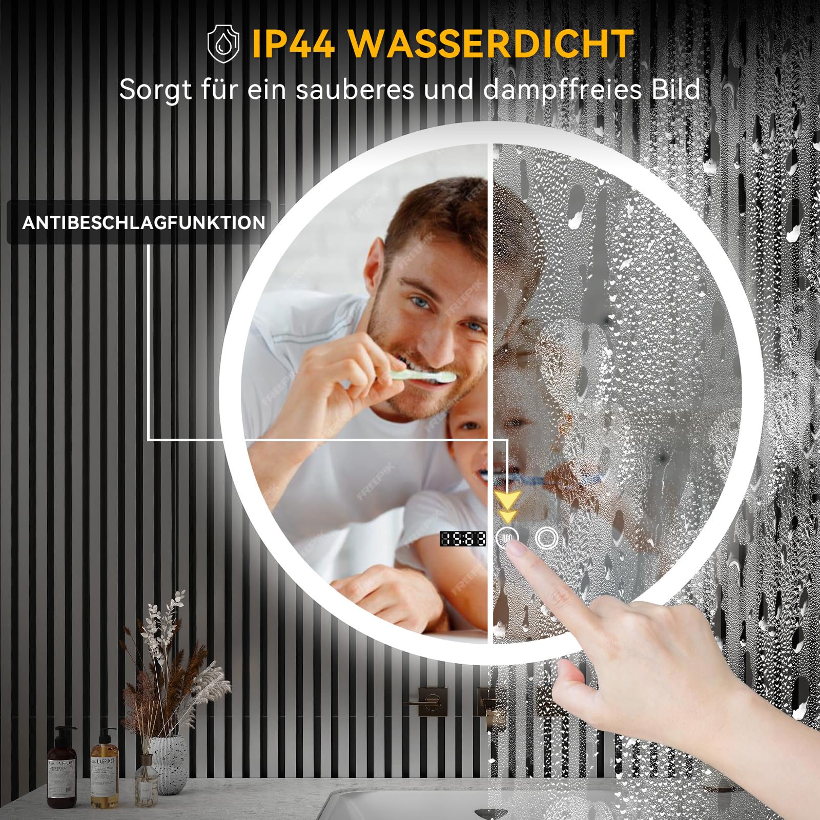 YU YUSING Badspiegel LED Rund Badezimmerspiegel mit Beleuchtung 50x50cm | 3 Lichtfarbe Einstellbare, Wandspiegel mit Touch-Schalter Spiegel Badezimmer Anti-Beschlag Timer-funcktion IP44