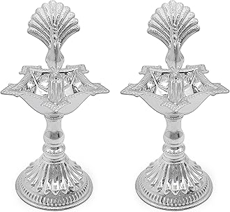 MAA SILVER Set of 2 Diya/Lamp/Deepak/Deep with a Silver Peacock Idol in Middle 66grams Perfect for Gift and Pooja Purpose