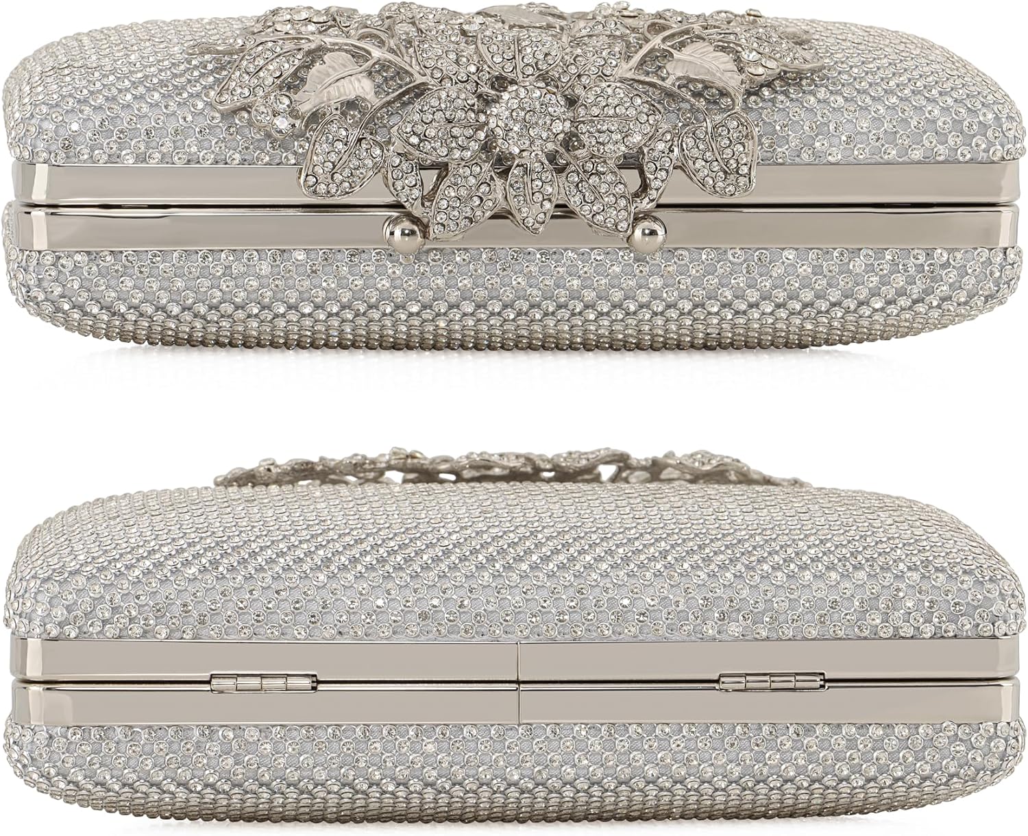 DEXMAY Women's Evening Clutch Bag with Rhinestone Flower Clasp,Crystal Purse for Wedding,Party,Prom