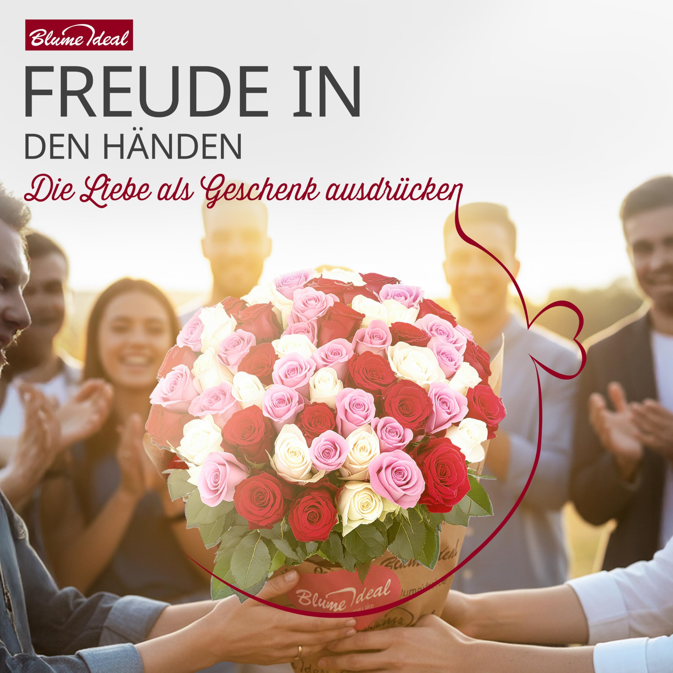 Blume Ideal Rosenstrauß - 40 Rosen - Rot - Ø 40–50 cm - Echte premium Blumen für Hochzeit & Deko - 7 Tage Frischegarantie - in verschiedenen Farben und Mengen