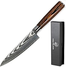 Wolfblood Damascus Kitchen Knife L (26 cm) TÜV Tested 62 HRC Damascus Steel Made of 67 Layers I Damask Kitchen Knife Chef's Knife with Wooden Handle Gift Box and Blade Guard