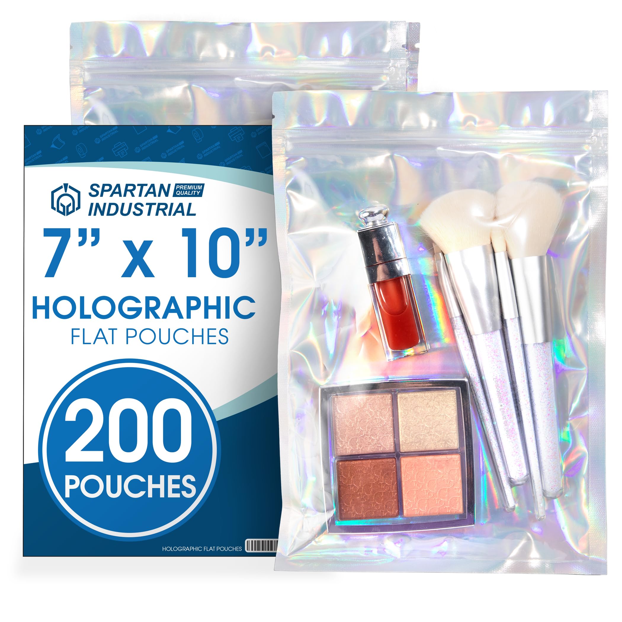 Spartan Industrial - 7" X 10" Smell-Proof Holographic Bags - Pack of 200 Clear Resealable Bags for Food Storage and Packaging, Cosmetics, Handmade